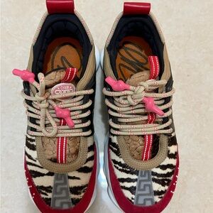 VERSACE Chain Reaction Red Wild Leopard Chunky Sneakers